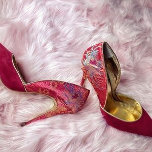 Aldo Silk Embroidered Velvet Heels 8.5